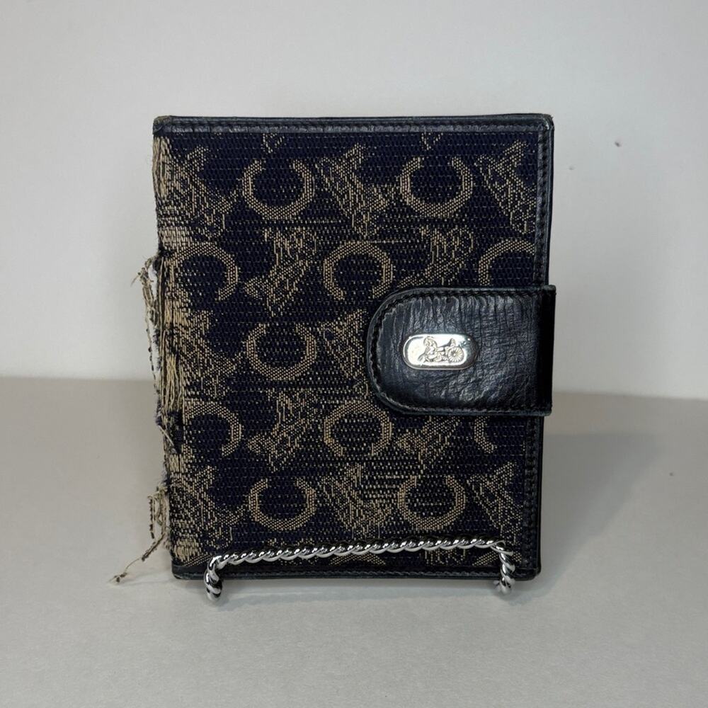 Celine navy and beige horse and carriage printed bifold wallet
